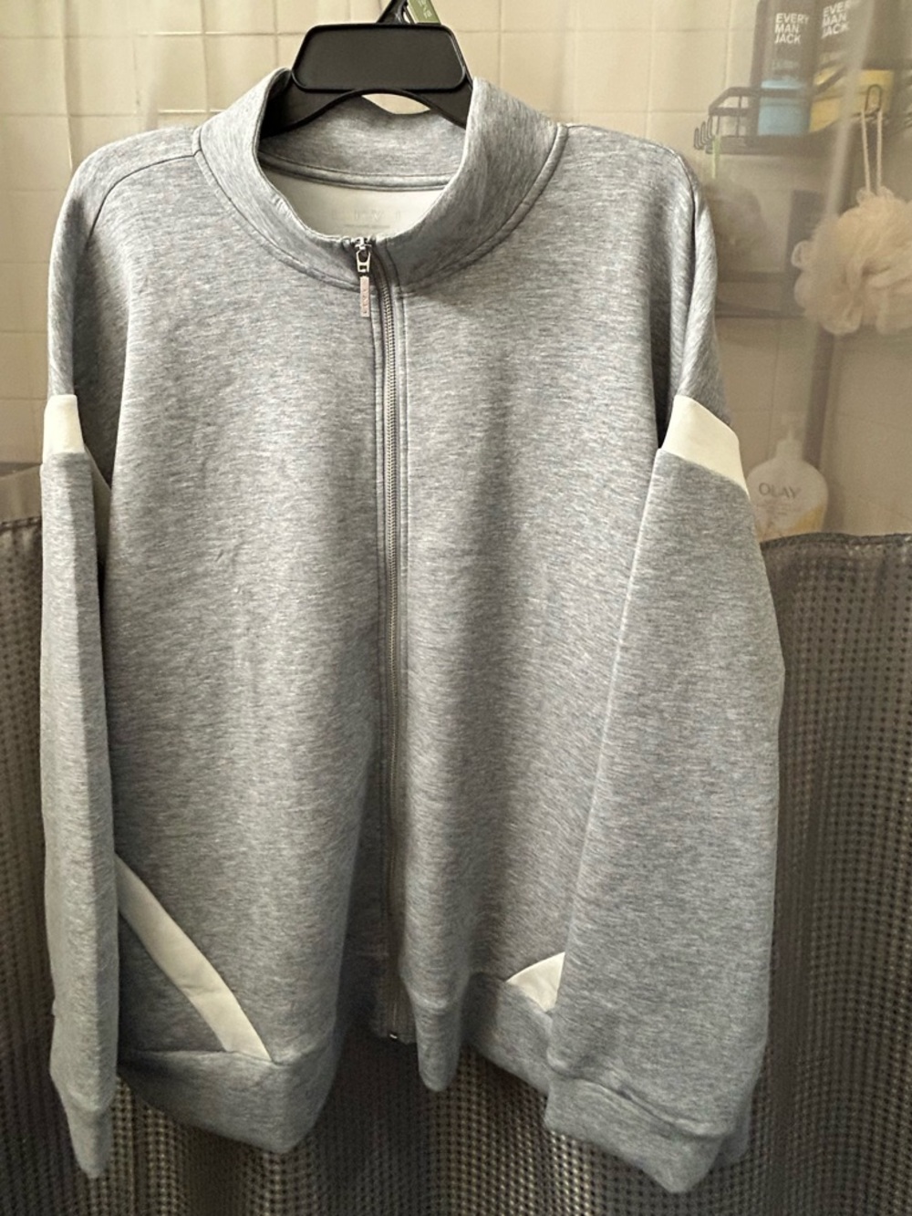 Livi Active Heather Gray Zip-Front Track Jacket with White Accents